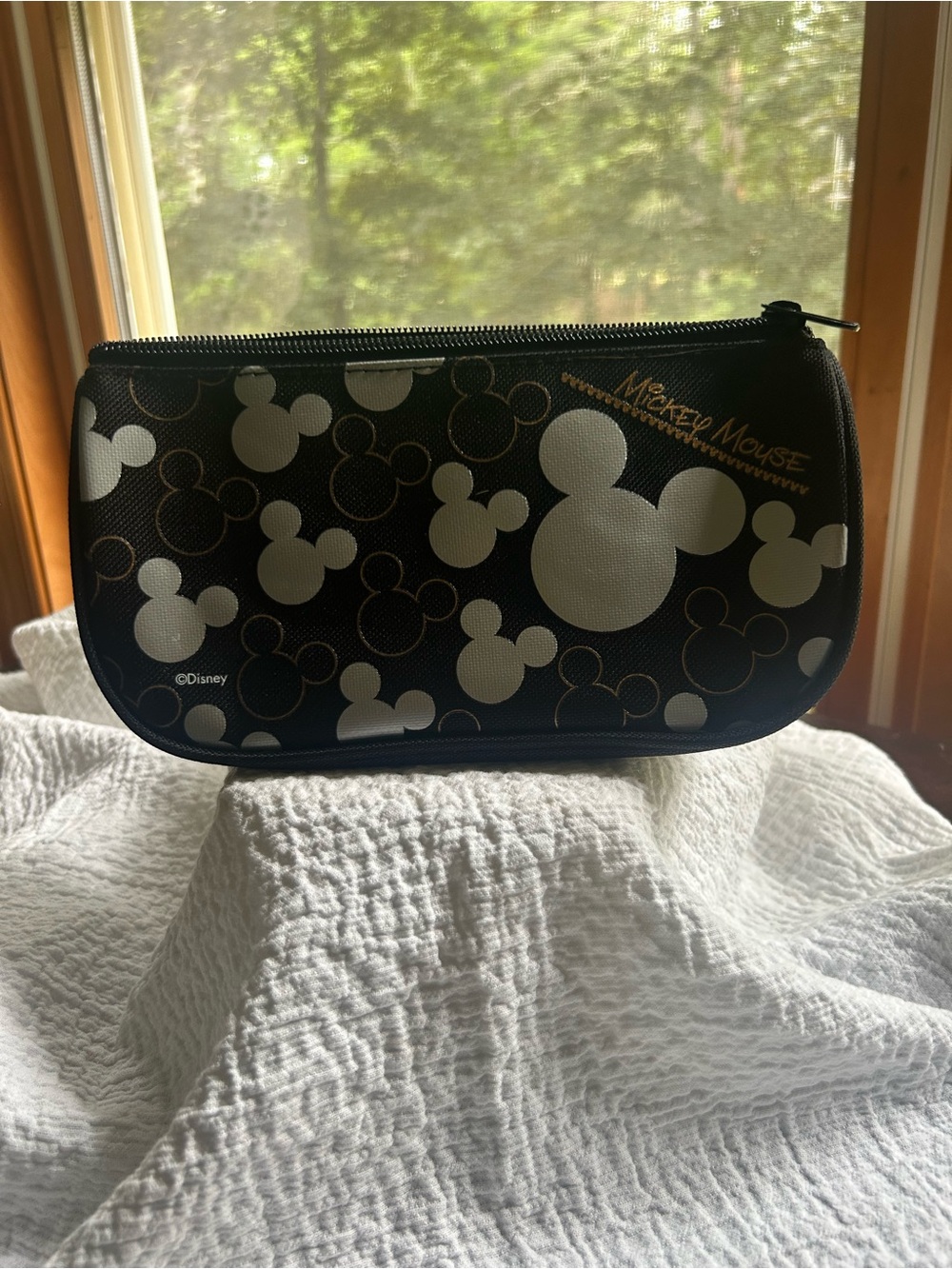 Disney Black Cosmetic Pouch with Silver and Gold Mickey Silhouettes